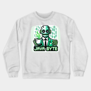 Pixel Robot Coffee Quest - 8-Bit Cyber Java Crewneck Sweatshirt